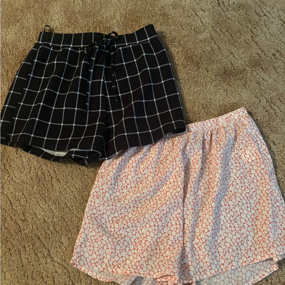 SHEIN Black Grid and Pink Floral Shorts Set